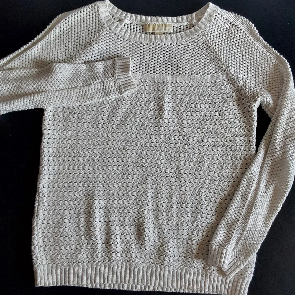 MICHAEL KORS Women's Size Small White Crochet Long‎ Sleeve Knit Sweater